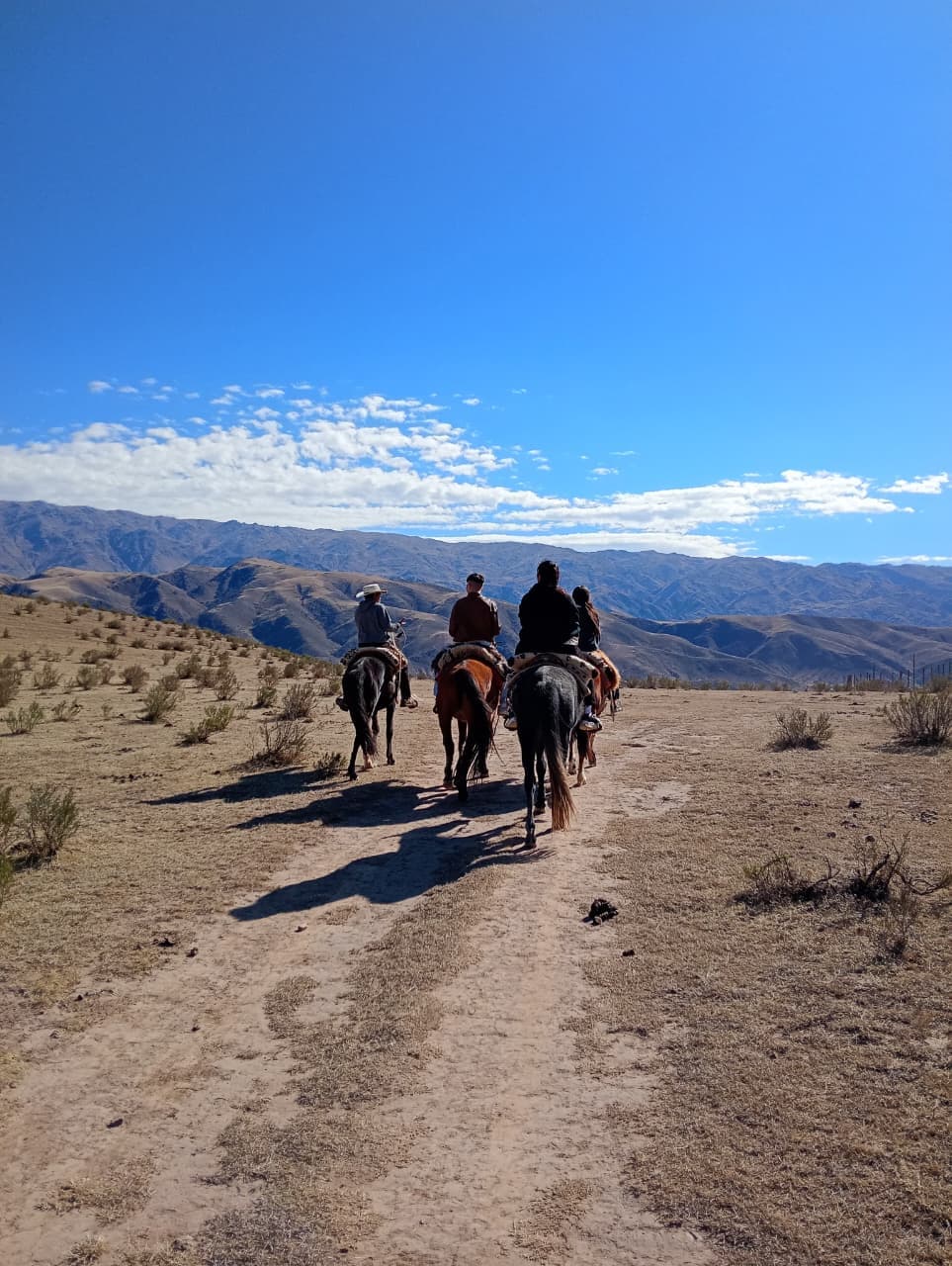 Mateo y Lucas, guías de Cabalgatas Urku Wasi, encabezando una cabalgata por El Filo en El Mollar